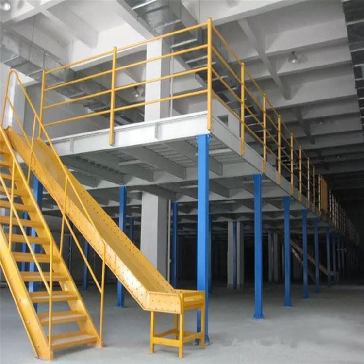 Steel Work Platform with Safety Guardrail in Warehouse